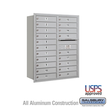 11 Door High Recessed Mounted 4C Horizontal Mailbox with 20 Doors in Aluminum with USPS Access - Rear Loading